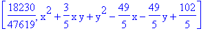[18230/47619, x^2+3/5*x*y+y^2-49/5*x-49/5*y+102/5]
